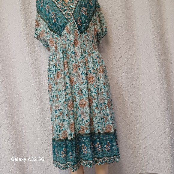 BloomChic Women Size 18-20 Teal and Cream Floral Midi Dress - Picture 3 of 16
